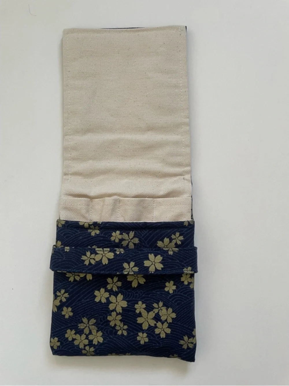 Blue gold sakura flower japanese fabric fountain pen pouch case new